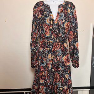 Loft Mystical Creatures Shimmer Paisley Tiered Tunic Dress Women Size M